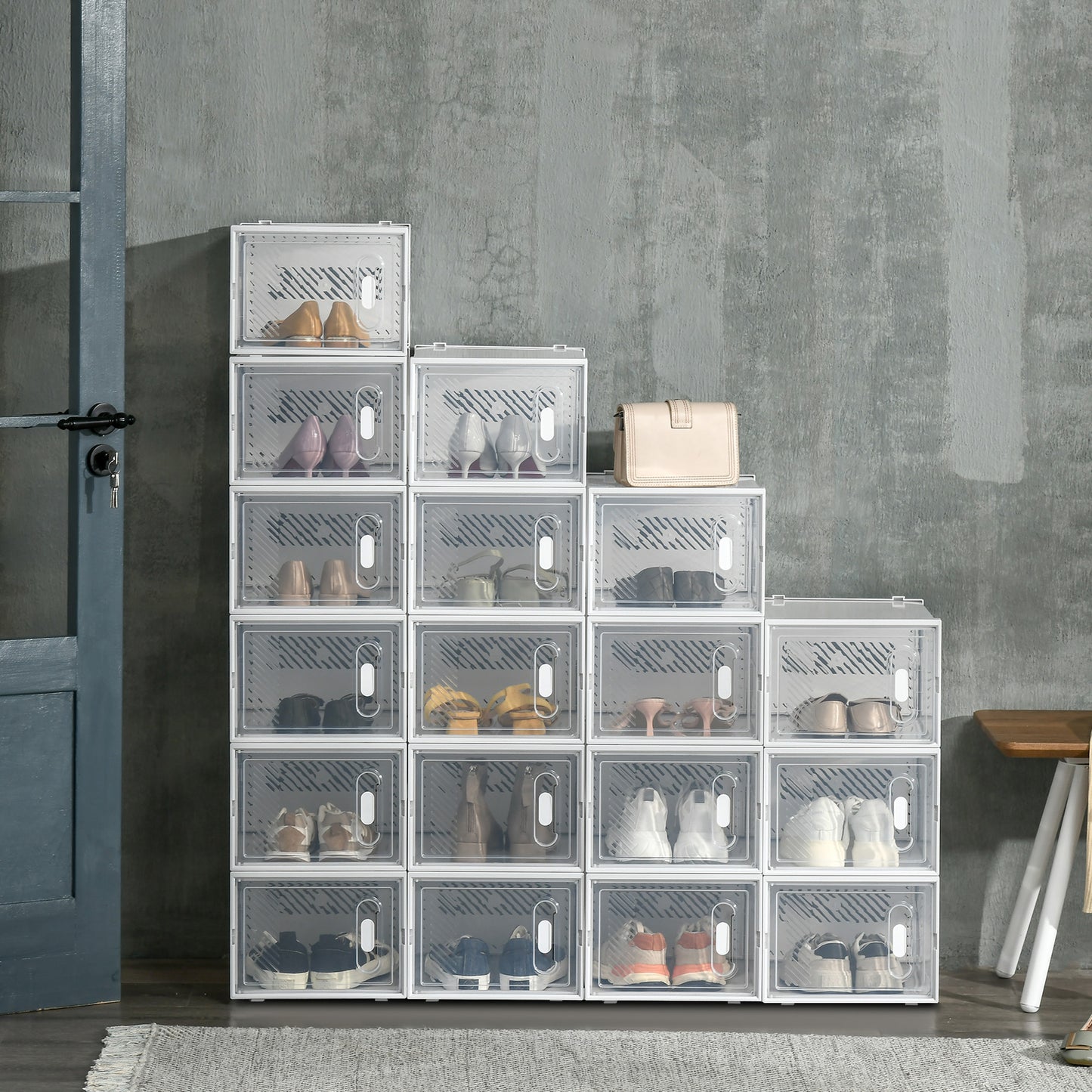 Schoenendozen – Schoenenopberger – Schoenendoos – Schoenendozen Stapelbaar – Schoenendozen Transparant – Set Van 18 – Magnetische Deuren – Ruimtebesparend Design
