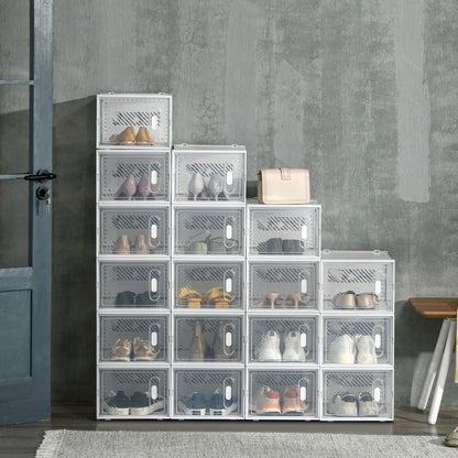 Schoenendozen – Schoenenopberger – Schoenendoos – Schoenendozen Stapelbaar – Schoenendozen Transparant – Set Van 18 – Magnetische Deuren – Ruimtebesparend Design