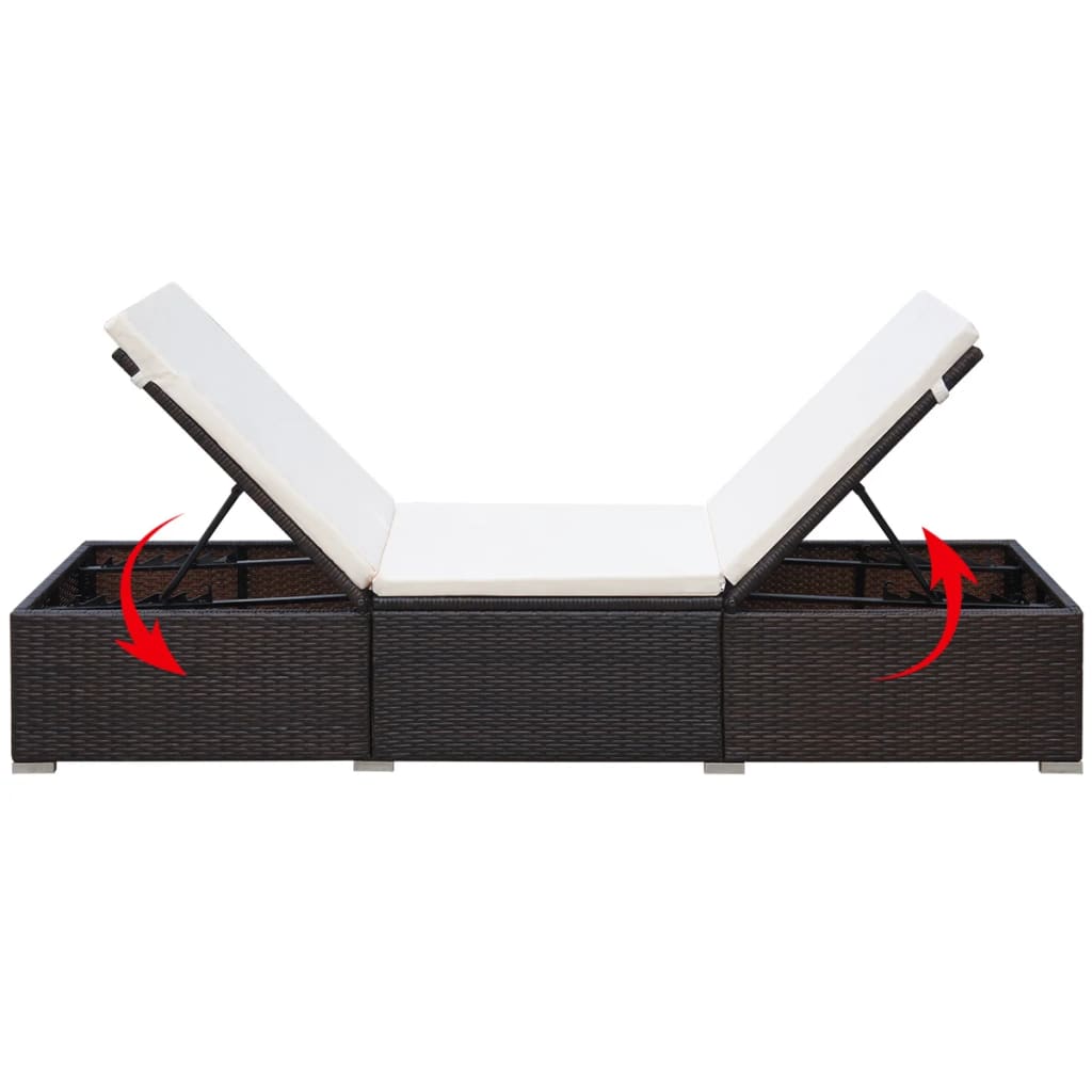 Poly Rattan Loungebank – Tuinbank – Ligbed - Loungeset – Ligstoel - Outdoor Bank – Instelbaar – Waterbestendig PE Rattan – Gepoedercoat Stalen Frame