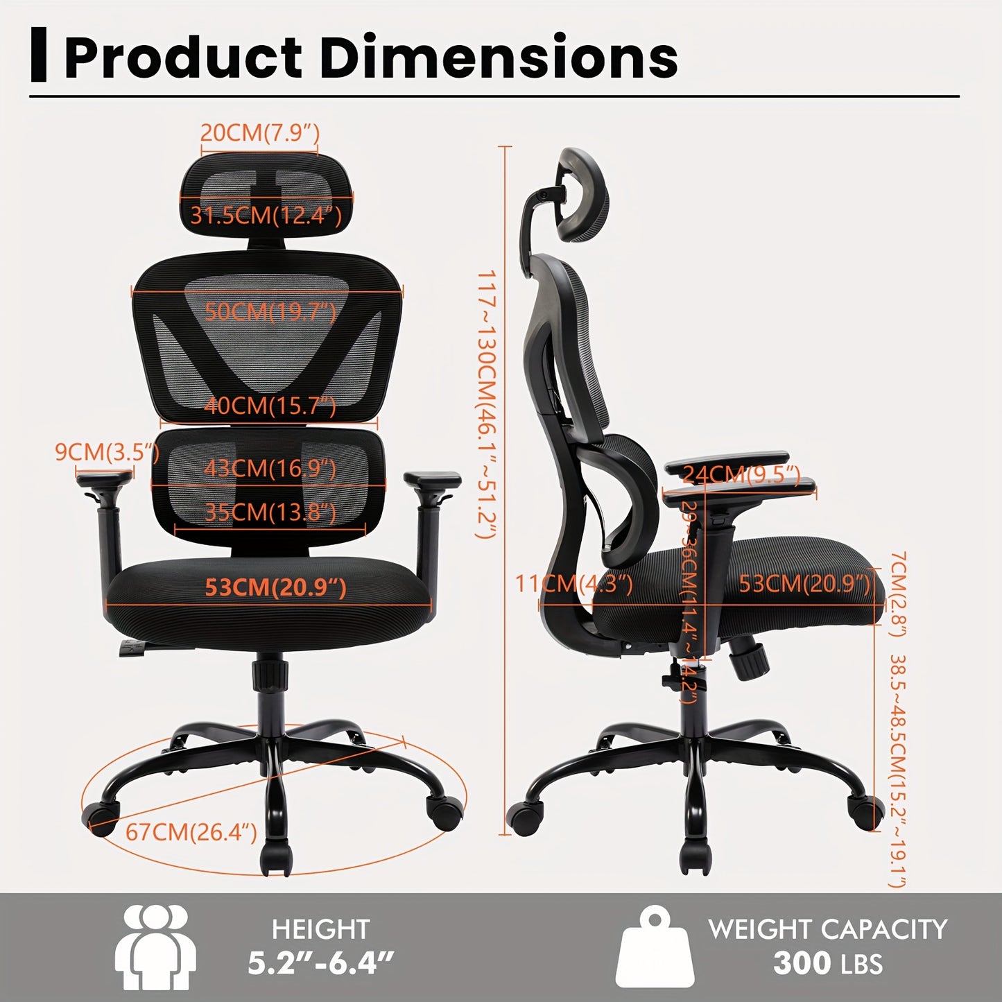 Ergonomische Bureaustoel – Bureaustoel – Kantoorstoel – Computestoel – Gamestoel – Verstelbare Hoofdsteun – Lendensteun – Memory Foam – Draagvermogen 150 kg