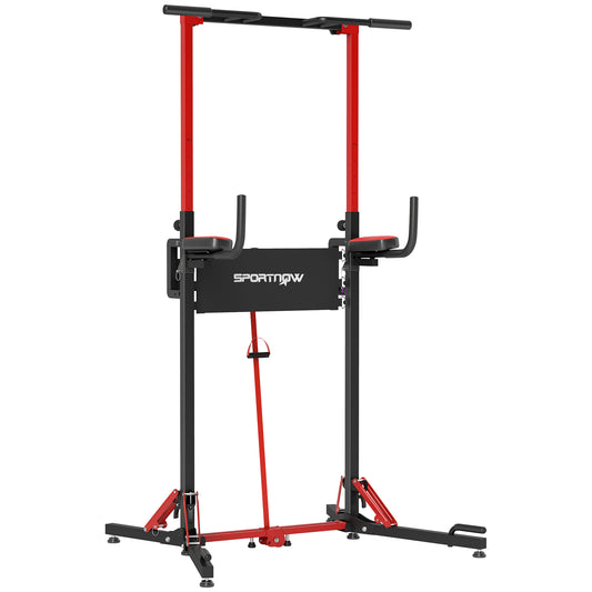 Pull-up Bar – Optrekstang – Dips Station – Fitness Rek – Trainingsstation – Inklapbaar – Verstelbare Hoogte 127-223 cm – Staal Zwart/Rood
