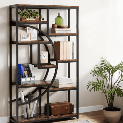 5-Tier Industrial Bookcase with 9 Open Shelves - Heavy-Duty Wood & Metal Freestanding Storage Shelf, Rustic Brown/Black Modern Bookshelf for Home Office,, Bedroom - Easy Assembly, Space-Saving Tall Bookcase (68.58cm+ Height)