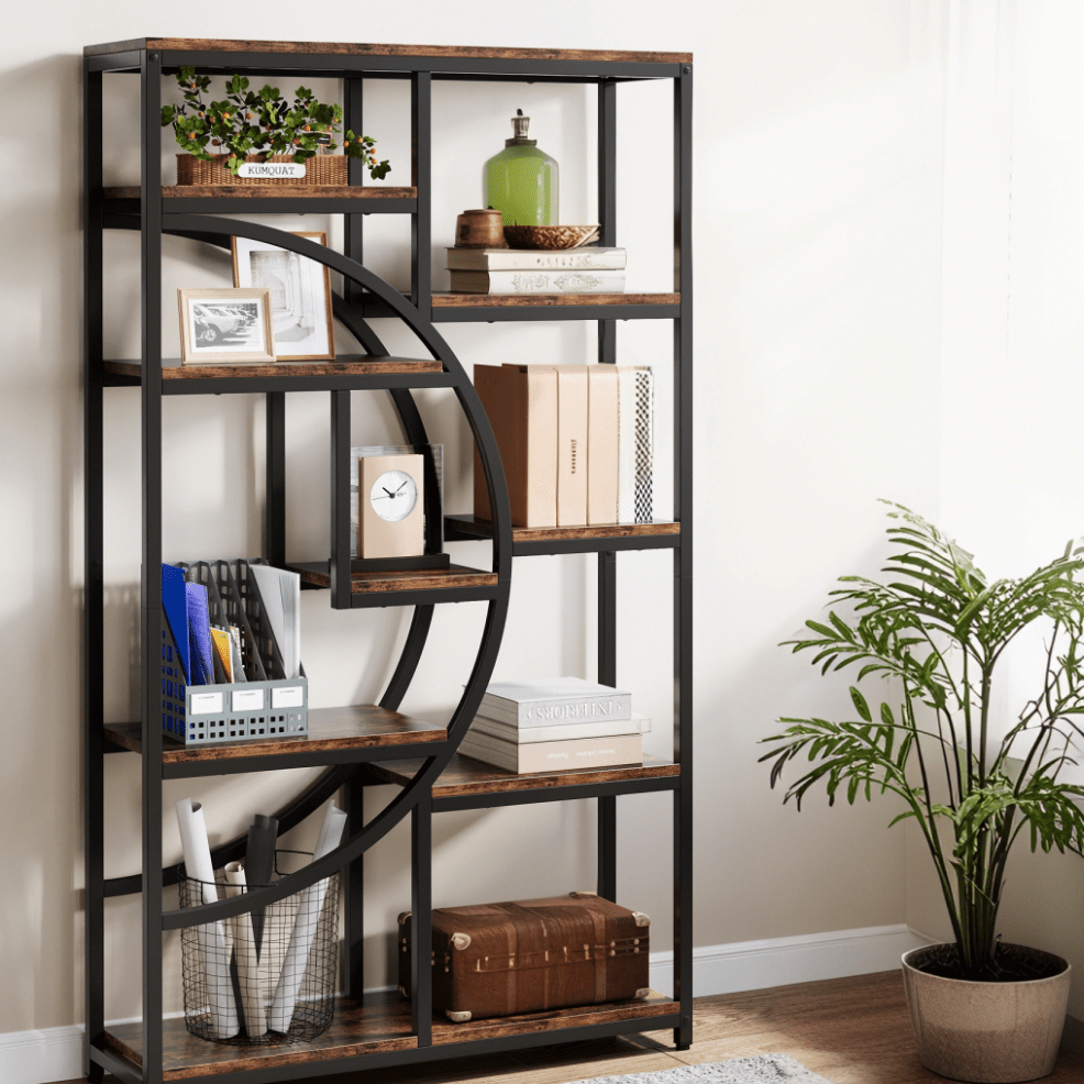 5-Tier Industrial Bookcase with 9 Open Shelves - Freestanding Heavy-Duty Hardwood-like Construction, Painted Modern Farmhouse Style Storage Shelf, Easy Assembly Space-Saving Vertical Design for Home Office, Living Room, Bedro