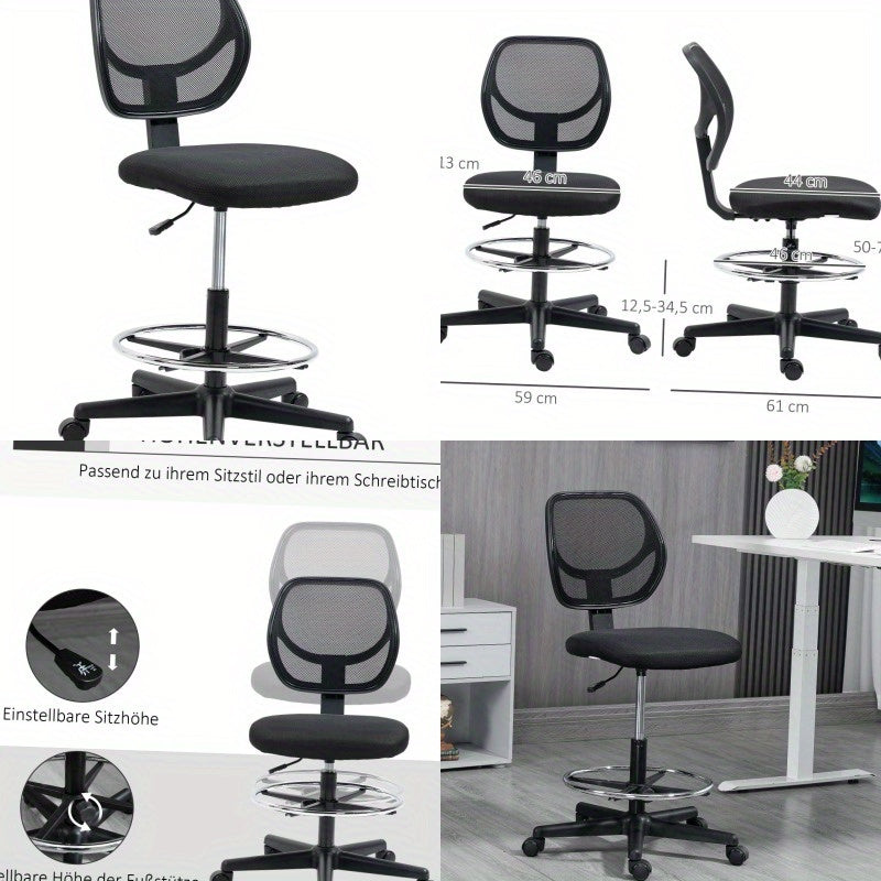 Bureaustoel – Werkstoel – Computerstoel – Studiebureaustoel – Office Chair Zwart – Metalen Frame – Verstelbare Hoogte 58-63 cm – 360° Draaibaar – Comfortabele Gewatteerde Zitting