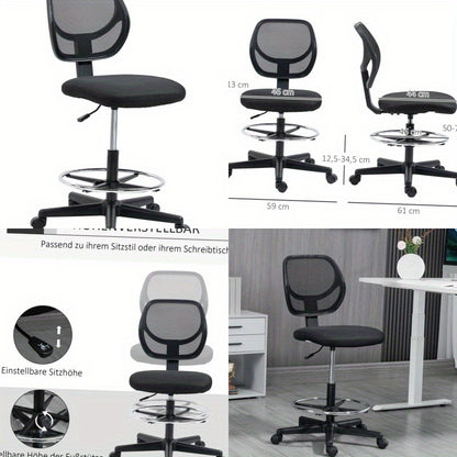 Bureaustoel – Werkstoel – Computerstoel – Studiebureaustoel – Office Chair Zwart – Metalen Frame – Verstelbare Hoogte 58-63 cm – 360° Draaibaar – Comfortabele Gewatteerde Zitting