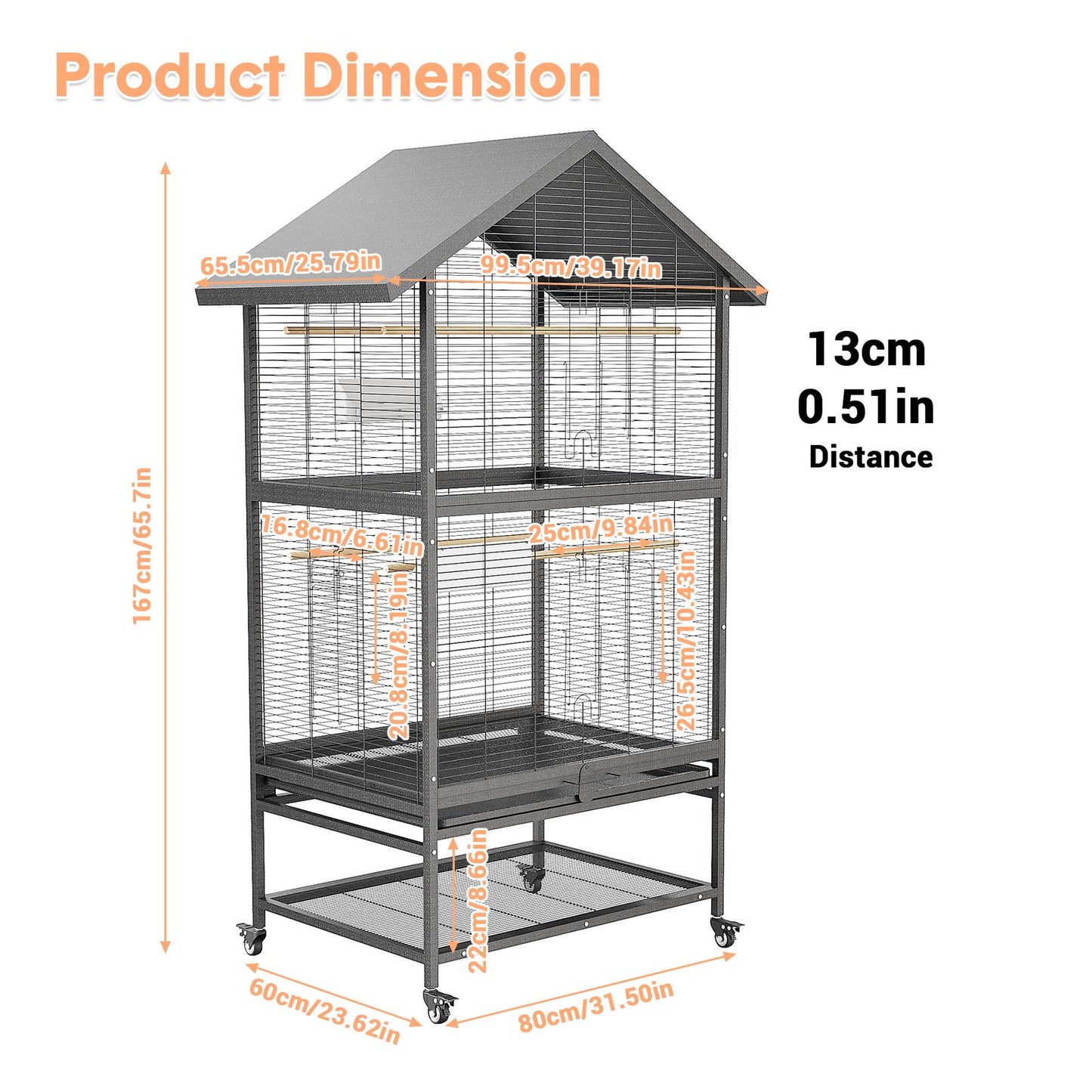 Vogelkooi – Vogelhuis – Vogelkooi Met Wieltjes – Vogelverblijf – Vogelkooi Zwart – Stevige Metaalconstructie – Mobiel Met Opbergruimte