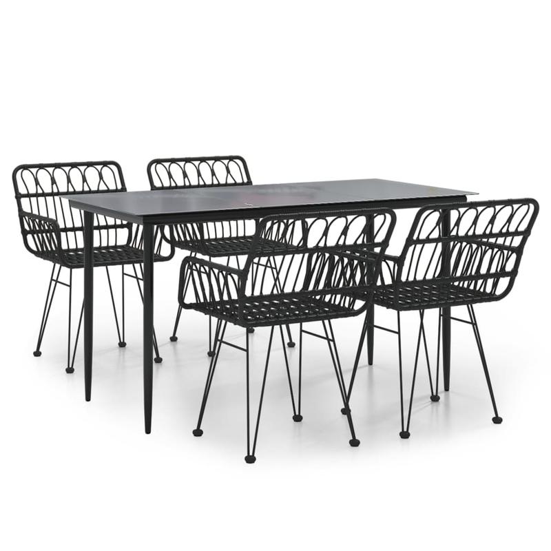 Tuinset – Tuinmeubel – Terrasset – Buitenmeubilair – Patio Set – Zwart Poly Rattan – Weerbestendig – 5-Delige Set Met Tafel En 4 Stoelen