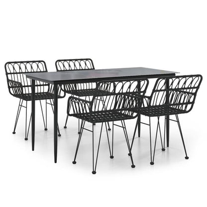 Tuinset – Tuinmeubel – Terrasset – Buitenmeubilair – Patio Set – Zwart Poly Rattan – Weerbestendig – 5-Delige Set Met Tafel En 4 Stoelen