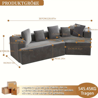 312cm (12.5" Wide) Modular Sectional Sofa - No Assembly Required, Fully Compressed Packaging, Plush Cushions & Sturdy Frame - Modern Living Room Couch for Apartments, Houses, Offices - Easy Delivery & Space-Saving Design - Bl