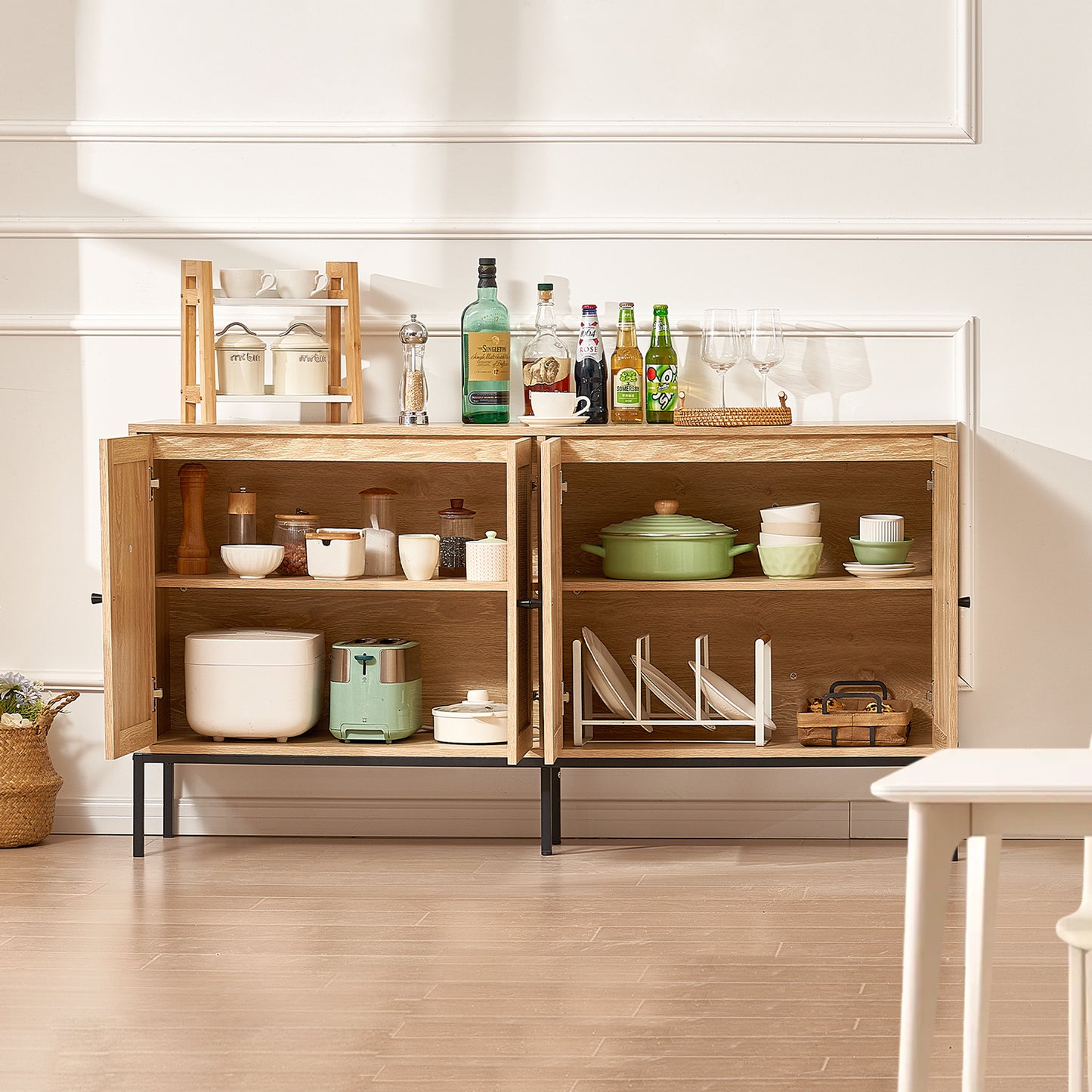 Rattan Opbergkast – Opbergmeubel – Kast – Sideboard – Buffetkast – 150 cm Breed – Handgevlochten Rattan – Verstelbare Planken