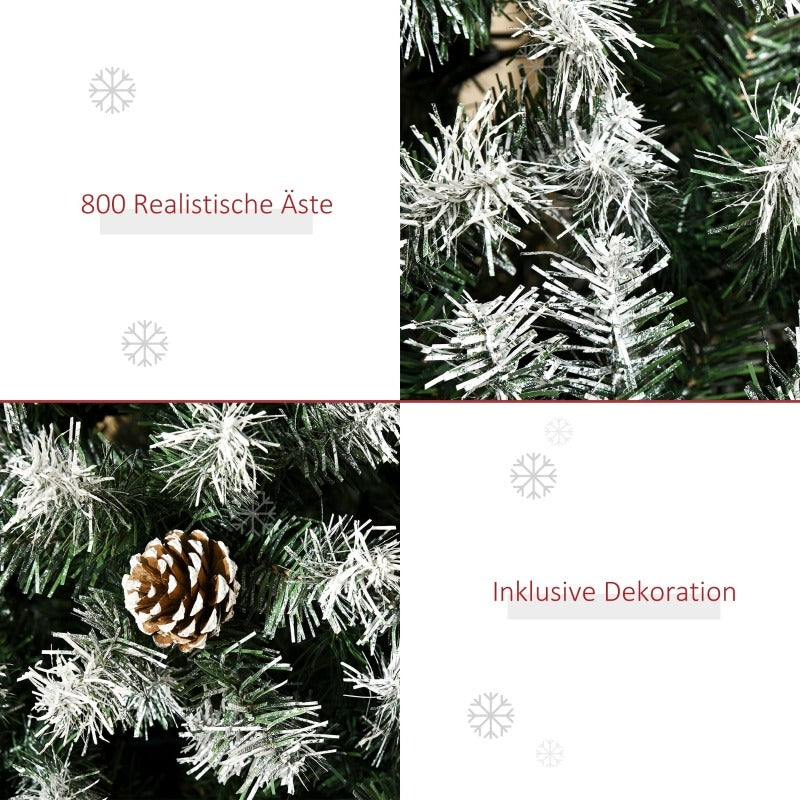 Kunstkerstboom – Kerstboom Kunststof – Xmas Boom – Nepboom – Flocked Boom – 180 cm Groot – 800 Tips Met Sneeuwbedekte Dennenappels