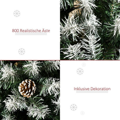 Kunstkerstboom – Kerstboom Kunststof – Xmas Boom – Nepboom – Flocked Boom – 180 cm Groot – 800 Tips Met Sneeuwbedekte Dennenappels