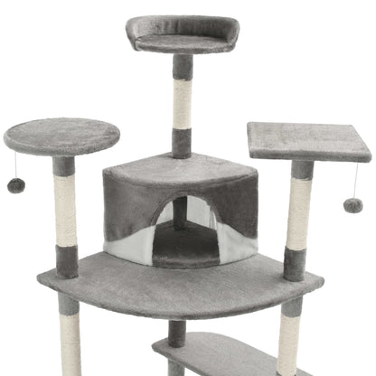 Krabpaal – Kattenkrabpaal – Kattenboom – Kattenhuis – Krabmeubel – Meerdere Niveaus – Pluche Bekleding - Grijs en Wit