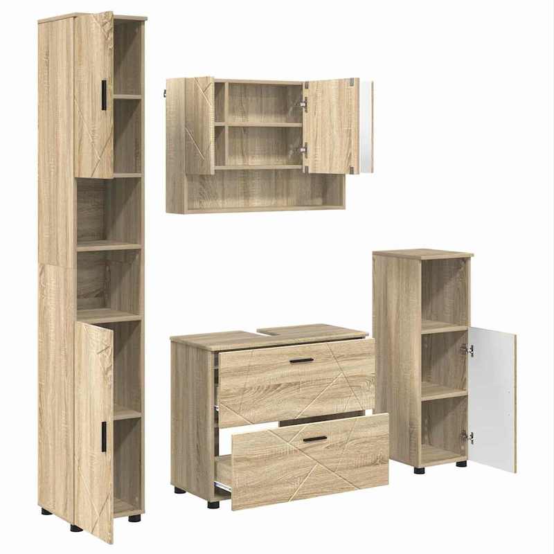 Modern Minimalist Bathroom Furniture Set, Extra Large Bathroom Furniture Set with Storage, Stable Foot Design, Suitable for Bathrooms. Bathroom Furniture Set with Drawer 4pcs Sonoma Oak 30 X 35 X 192 Cm