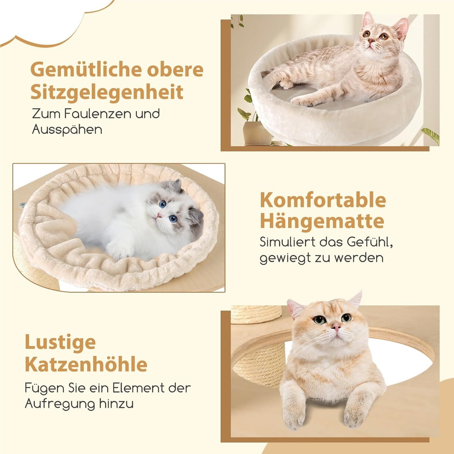 Krabpaal Kat – Klimboom Kattenmeubel – Speelboom Kat – Krabton – Kattenhuis – 151 cm Hoog – Natuurlijk Houten Sisal Krabpost