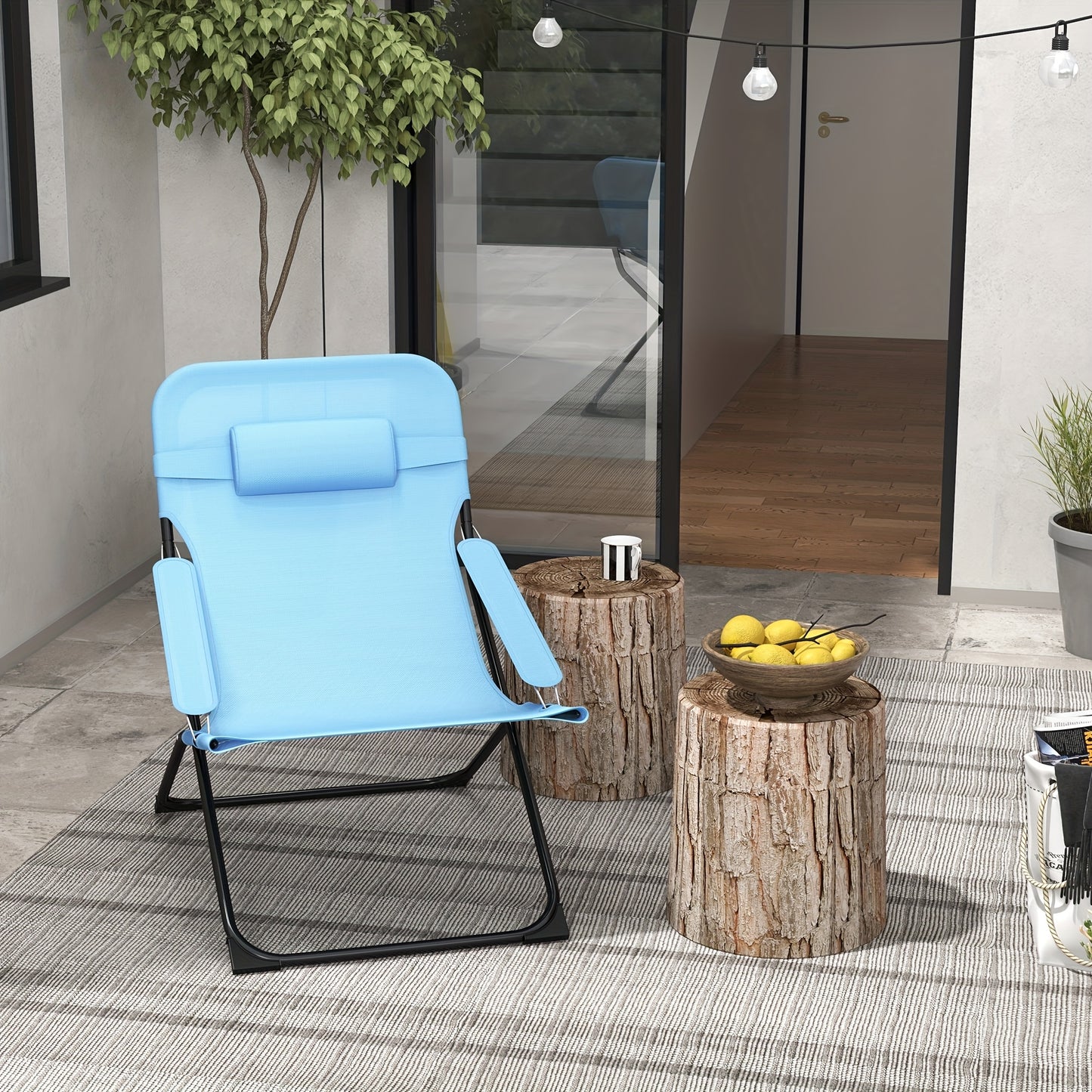 Vouwstoel – Klapstoel – Opvouwbare Stoel – Kampeerstoel – Tuinstoel – Verstelbare Rugleuning – Steviele Metalen Constructie 120 kg – Lichtgewicht Mesh Blauw