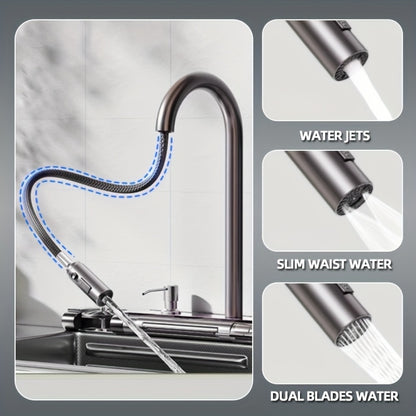 Keukenspoelbak – Spoelbak – Gootsteen – Wasbak – Spoelbakken – Roestvrij Staal – 75x45 cm – Undermount – Watervalkraan – Uittrekbare Sproeikop – Slimme Display – Bekerhouder – Compleet Accessoireset
