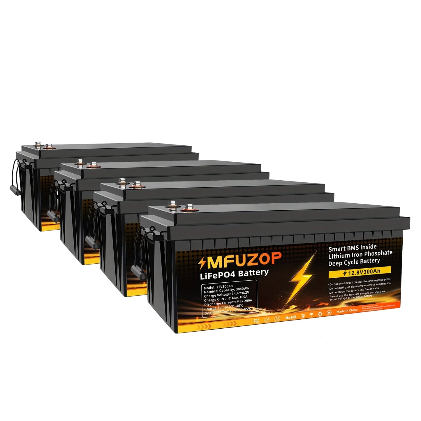 Lithium Batterij – 12V Accu – Camping Accu – Batterij 300Ah – 4 Stuks - Li-Ion accu – Hoge Capaciteit – Intelligent BMS voor Langere Levensduur