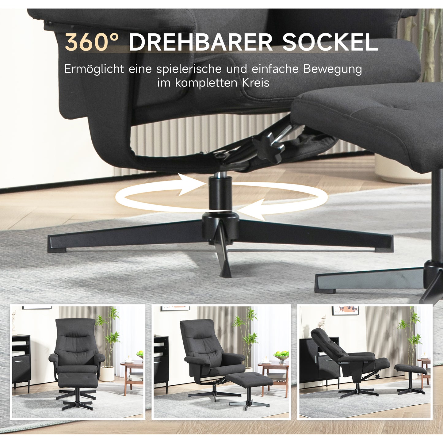 Draaifauteuil – Relaxstoel – Schommelstoel – Fauteuil Met Voetenbank – Lounge Chair Zwart – Fluwelen Bekleding – Schommelfunctie – Draaibaar – Max 150 kg