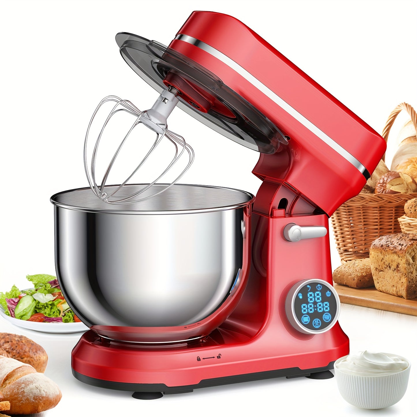 Keukenmachine – Keukenrobot – Foodprocessor – Keukenmixer – Blender – 6L RVS Mengkom – Krachtige 1200W Motor – Stil Met Touch Bedieningspaneel