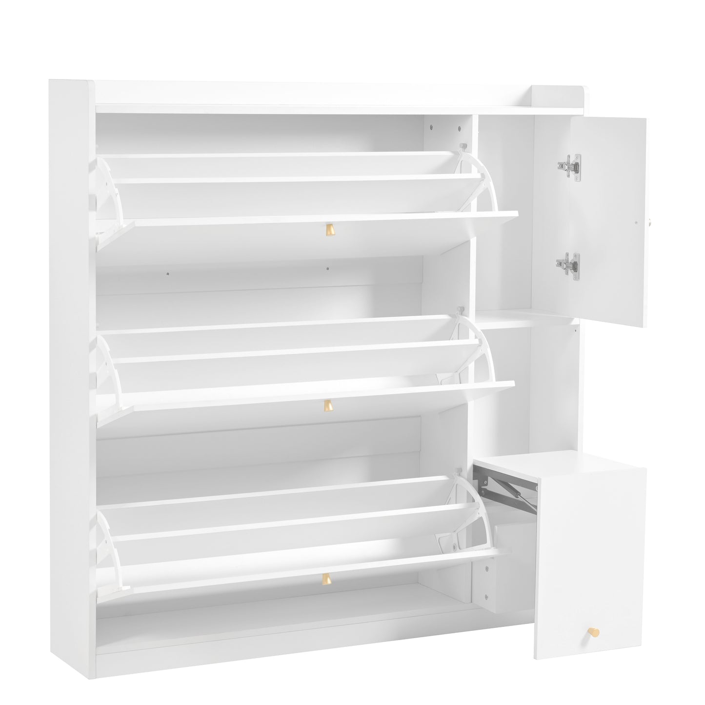 Schoenenkast – Schoenenrek – Schoenopberger – Schoenmeubel – Schoenentrekker – Wit – 3 Kantelbare Laden – Ingebouwde Klapbank