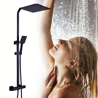 Doucheset – Regendouche – Douchekraan – Handdouche – Douchegarnituur – Thermostaatkraan Met Veiligheidsstop – Vierkante Regendouchekop 30,5 cm Zwart