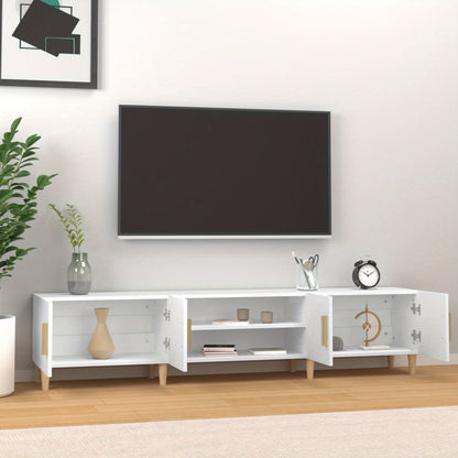TV Meubel – TV Kast – TV Meubelkast – TV Dressoir – Tv Meubel Wit – Massief Eucalyptus Hout – 180x31,5x40 cm – Minimalistisch Design Met Deuren En Planken