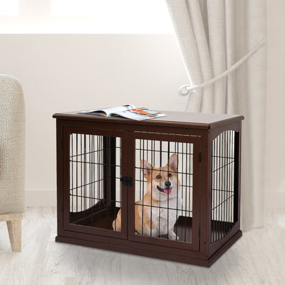 Hondenbench – Hondenkooi – Hondenhuisje – Hondenbench Opvouwbaar – Hondenkennel – Met 2 Deuren – Vergrendelbaar – Metaal & MDF – 58,5 x 81 x 66 cm – Bruin/Zwart
