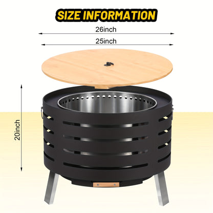 Vuurschaal – Vuurkorf – Tuinhaard – Terrasverwarmer – Buitenhaard – Rookvrij Design – Ø 66 cm Staal – Dual-Burning Technologie met Uitneembare Asbak