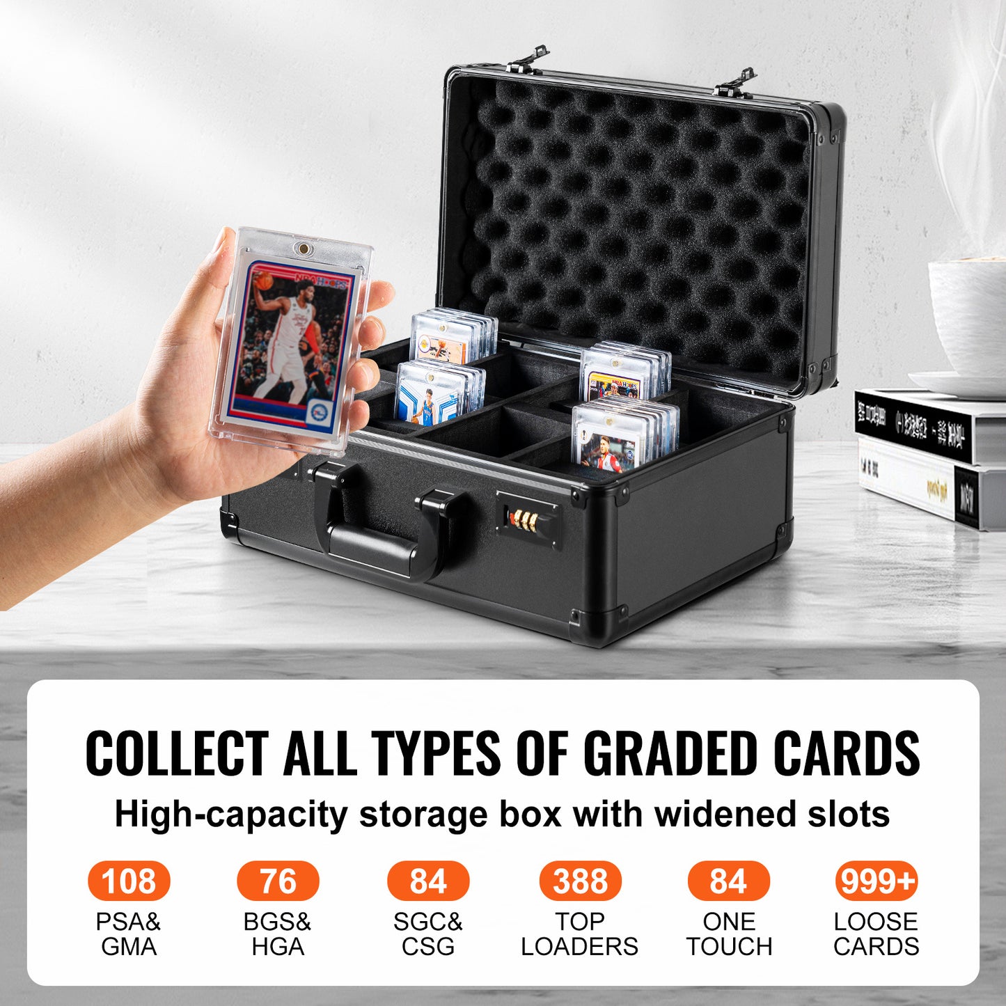 Opbergbox voor Graded Cards – Sportkaartkoffer – Kaartenbox – Verzamelbox – Beschermbox – Grote Capaciteit voor 108 PSA Kaarten – Met Driecijferig Combinatieslot