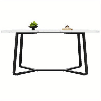 Eettafel – Dinertafel – Tafel – Eetkamertafel – Woonkamertafel – Marmeren MDF Blad – Zwarte Metalen Poten – 138x75x76cm – Klassiek Stijl – Zonder Montage