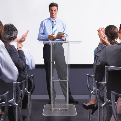 Transparant Acryl Spreekgestoelte – Podium – Presentatiepulpit – Lectern – Presentatiemeubel – 120 cm Hoogte – Ruim Blad Met Opbergbodem