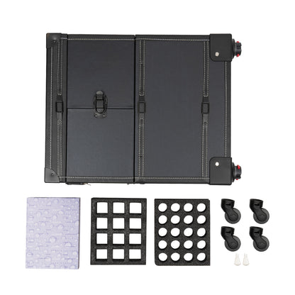 YIYIBYUS Professional Right-Angle Rolling Makeup Trolley - Durable PU Beauty Organizer with Multiple Compartments & Trays, Black Cosmetic Case for Makeup Artists, Nail Technicians, Hairdressers - Salon & Travel Use