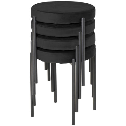 Eetkamerstoel – Stoel – Keukenstoel – Zitstoel – Stapelbare Stoel – Velvet Zitting – Metalen Poten – Compact 41,5x41,5x46 cm – Zwart