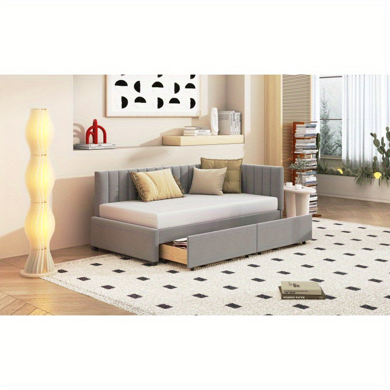 Upholstery Bed Sofa Bed 90200 Multifunction Bed with 2 Large Storage Space Drawers And Slatted Frame Skin -Friendly Velvet