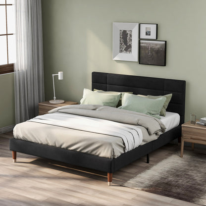Bedframe – Houten Bed – Eenpersoonsbed – Opbergbed – Slaapbank – Modern Design – 140x200 cm – Massief Hardhout & Linnen – Geen Elektriciteit – Ruimtebesparend – Zwart