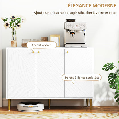 Dressoir – Opbergkast – Buffetkast – Ladekast – Kast – Wit Gelakt – Verstelbare Planken – Gouden Stalen Poten