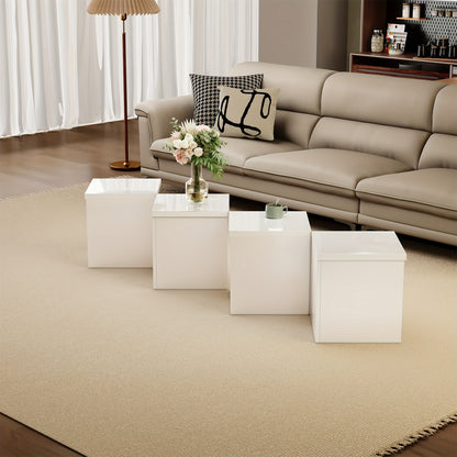 Contemporary Metal Coffee Table with High-Gloss Tabletop - 2-Tier Modern Design, Easy Assembly, No Electricity Needed for Living Room, Bedroom, Office - Durable & Stylish Home Decor, Coffee Table for Living Room, Bedroom Nigh