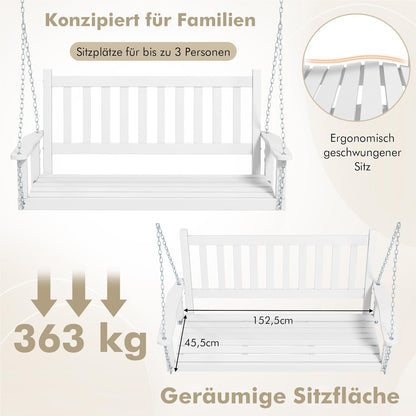 Schommelbank – Hangbank – Tuinbank – Tuinschommel – Hollywoodschommel – 3-Zits – Massief Populierenhout – Max 360 kg Draagkracht – Wit – 168x65x63 cm