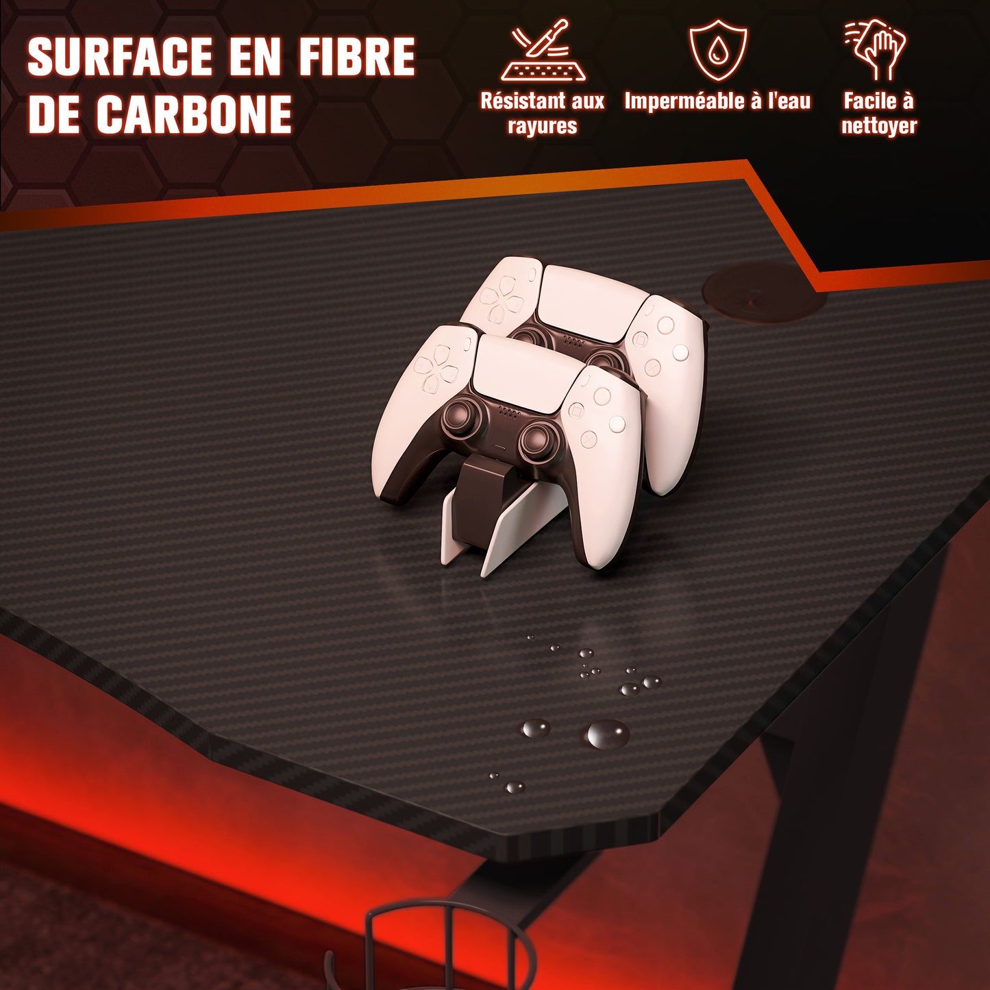 Gaming Bureau – Gamer Bureau – Computerbureau – Werkbureau – Studiebureau – Zwarte Carbon-Fiber Look – Verstelbare Voetjes & Kabeldoorvoeren