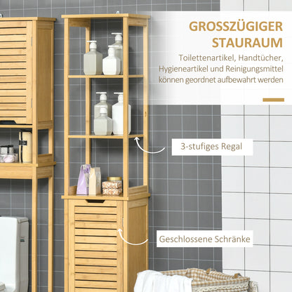 Bamboe Badkamerkast – Smalle Kast – Opbergkast – Badkamer Meubel – Hoog Kastje – Duurzaam Bamboe – Kantelbeveiliging – Compact 34x30x173 cm