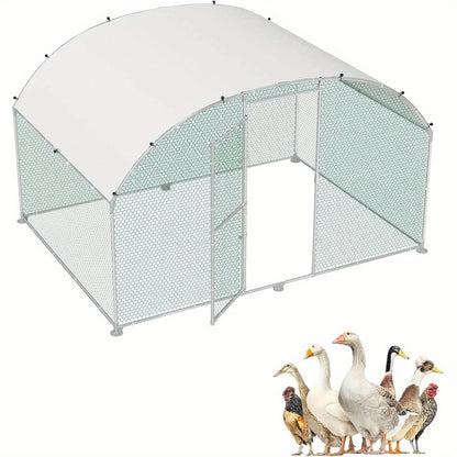 Galvanized Steel Chicken House with Arched Shade Roof & Door - Hexagonal Wire Mesh Free Range Coop for Chickens & Small Animals, Durable PE Canopy Outdoor Poultry Pen (Multiple Sizes: 3x2m, 3x4m, 3x6m, 3x8m), Chicken Coop Acc