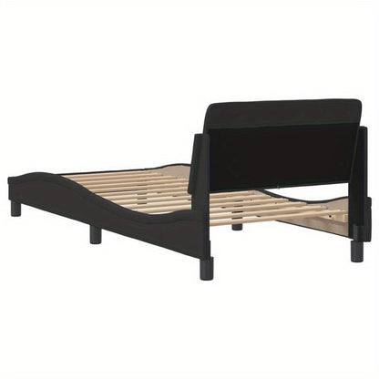 Bedframe with Black Headboard 90x200cm in Fabric Practical, removable, suitable for all seasons, Home Bed Frame, Removable Bed Cover, Sleek Headboard, Contemporary Design, Wooden Frame, Lightweight Construction, Practical Bed