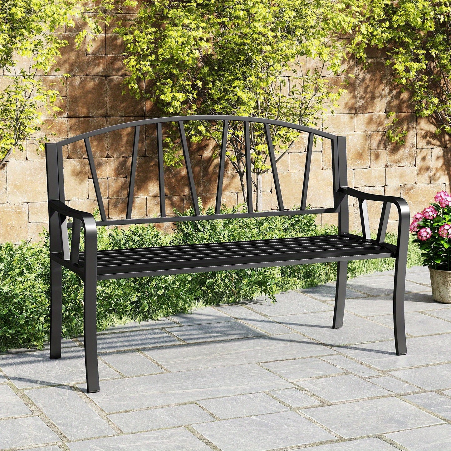 Tuinbank – Buitenbank – Parkbank – Balkonbank – Zitbank – Metalen Frame – Weerbestendig – 129 cm – 2-3 Personen