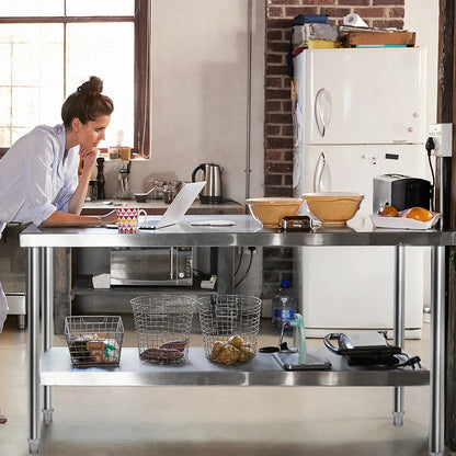 Stainless Steel Workbench, Kitchen Table, Adjustable Height, Stainless Steel Table, Workbench with Top, Silvery 100x60x85cm/120x60x85cm