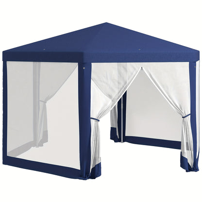 Partytent – Tuinpaviljoen – Feesttent – Camping Tent – Outdoor Gazebo – 4x3m – Hexagonaal – Waterafstotend – Muskietennet – Trekkoordsluiting – Blauw