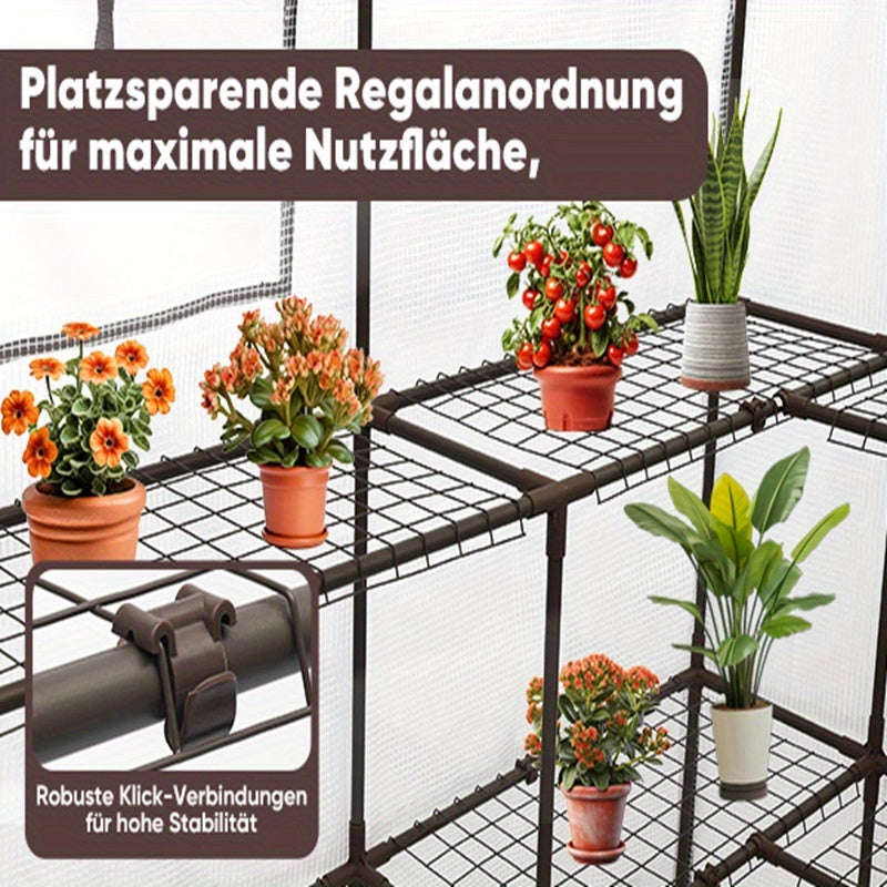 Meerlaagse Kas – Standaard Kas – Plantenkas – Balkon Kas – Tuinkas – Roestvrij Staal Frame – 10 Verstelbare Planken – Ademend PE-Materiaal – Ventilatieopeningen – 145x145x200 cm – Witte Variant