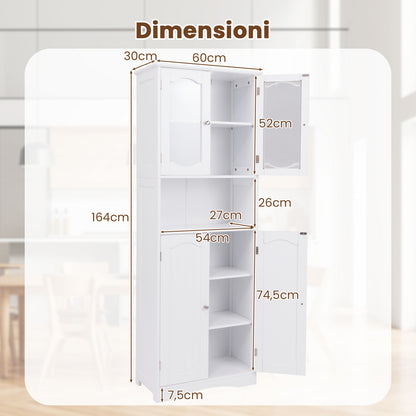 Badkamerkast – Opbergkast – Kolomkast – Hoge Kast – Badkamermeubel – Verstelbare Planken – Temperglas Deuren – 164 cm Hoog – MDF