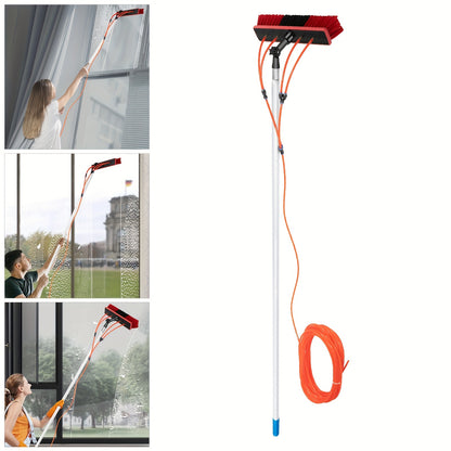 Watergevoede Telescopische Staalborstel – Ramenreiniger – Zonnepanelenborstel – Gevelborstel – Schoonmaaksteel – Verstelbare 180° Borstelkop – 7,4 Meter Lengte Met 20 Meter Waterslang – Veilig En Ergonomisch