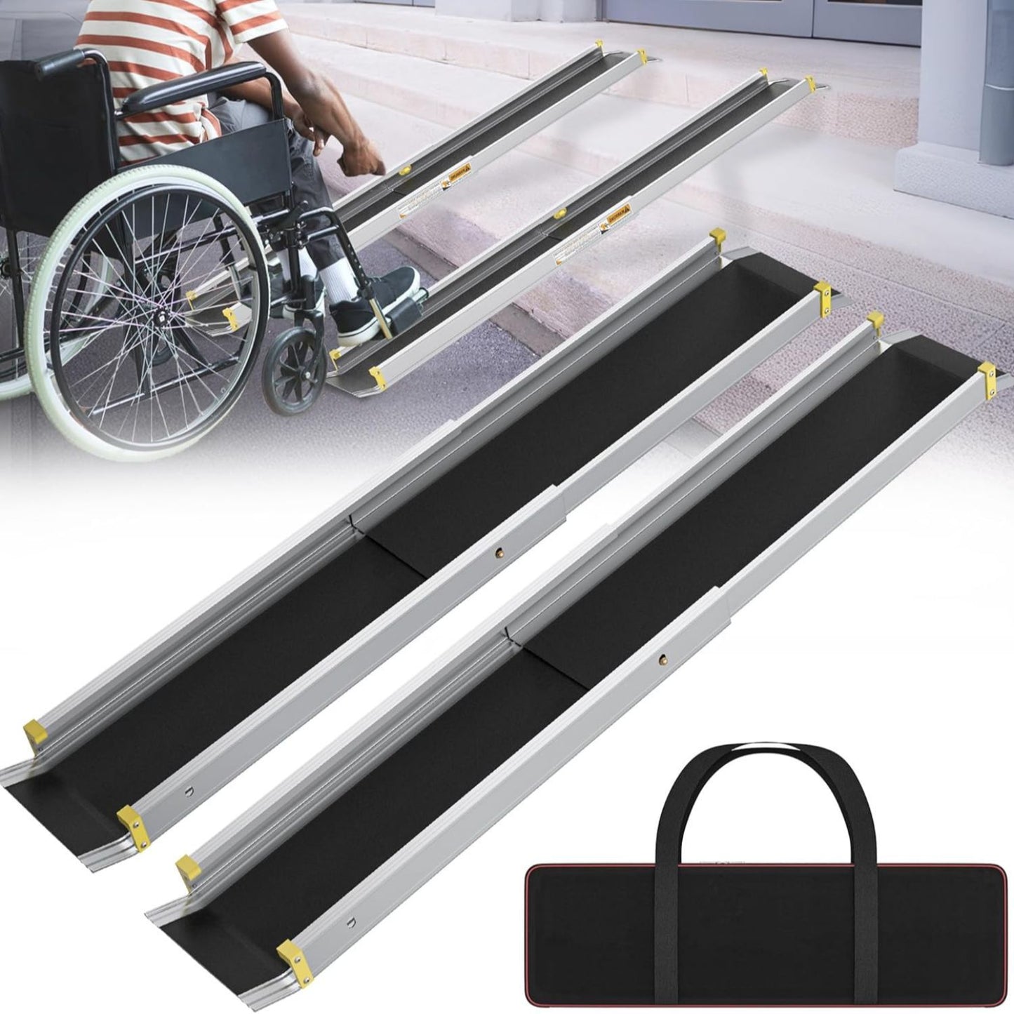 Wheelchair Ramp Telescopic Ramps Telescopic Rail Door Threshold Aluminum Threshold Ramp Wheelchair Ramp Door Threshold Ramp Load Capacity 300 Kg, Silver